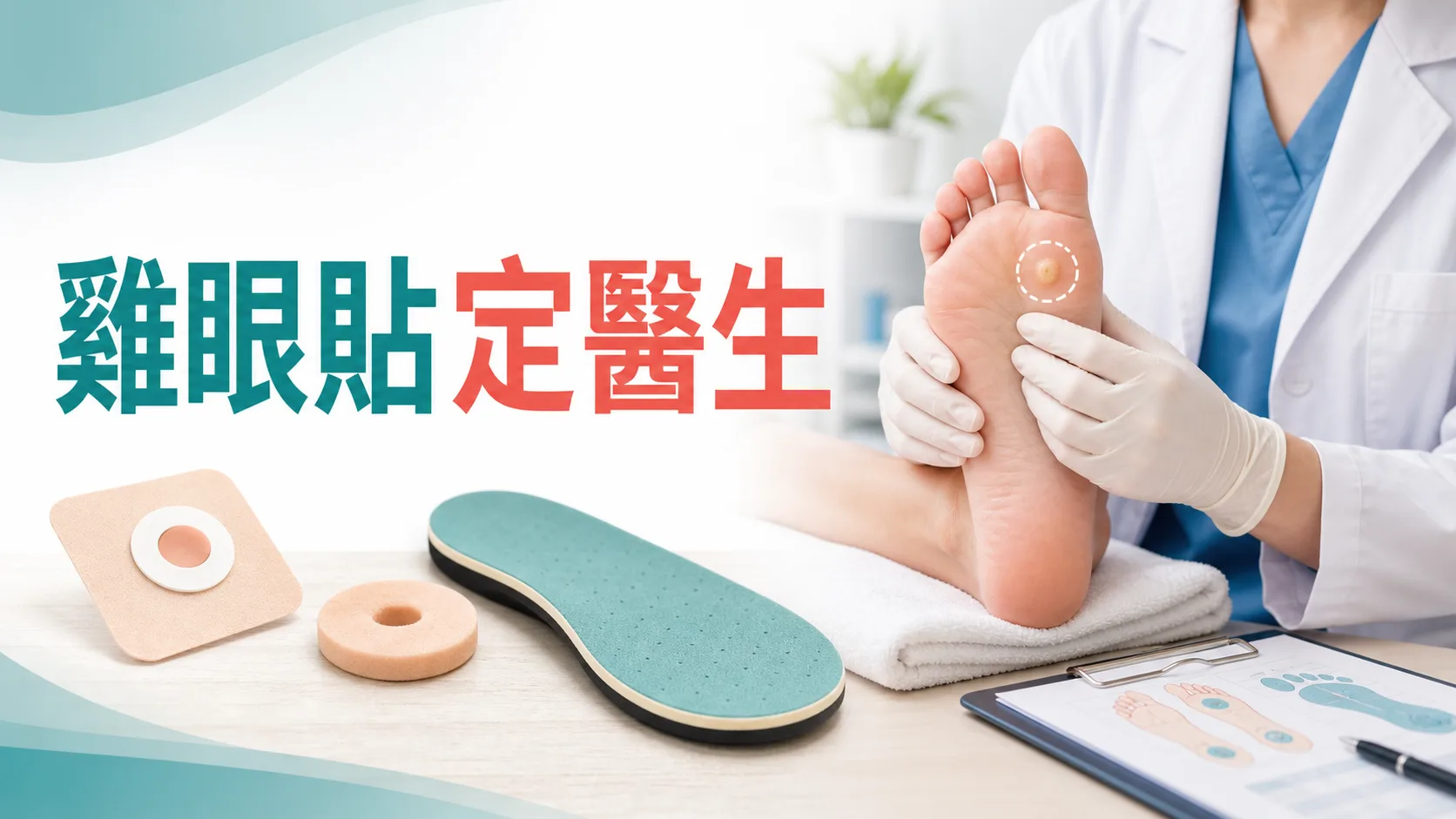 雞眼貼定醫生醫療教育封面,展示雞眼貼、鞋墊及醫護評估足底雞眼