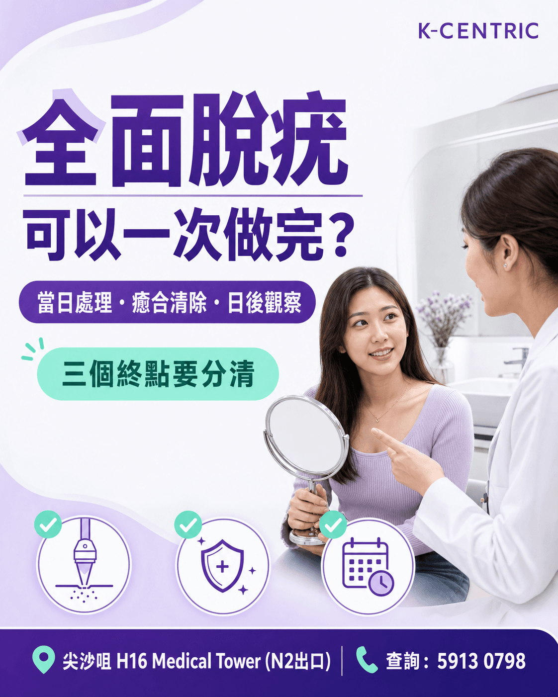 香港女生諮詢全面脫疣是否適合一次處理及分區跟進
