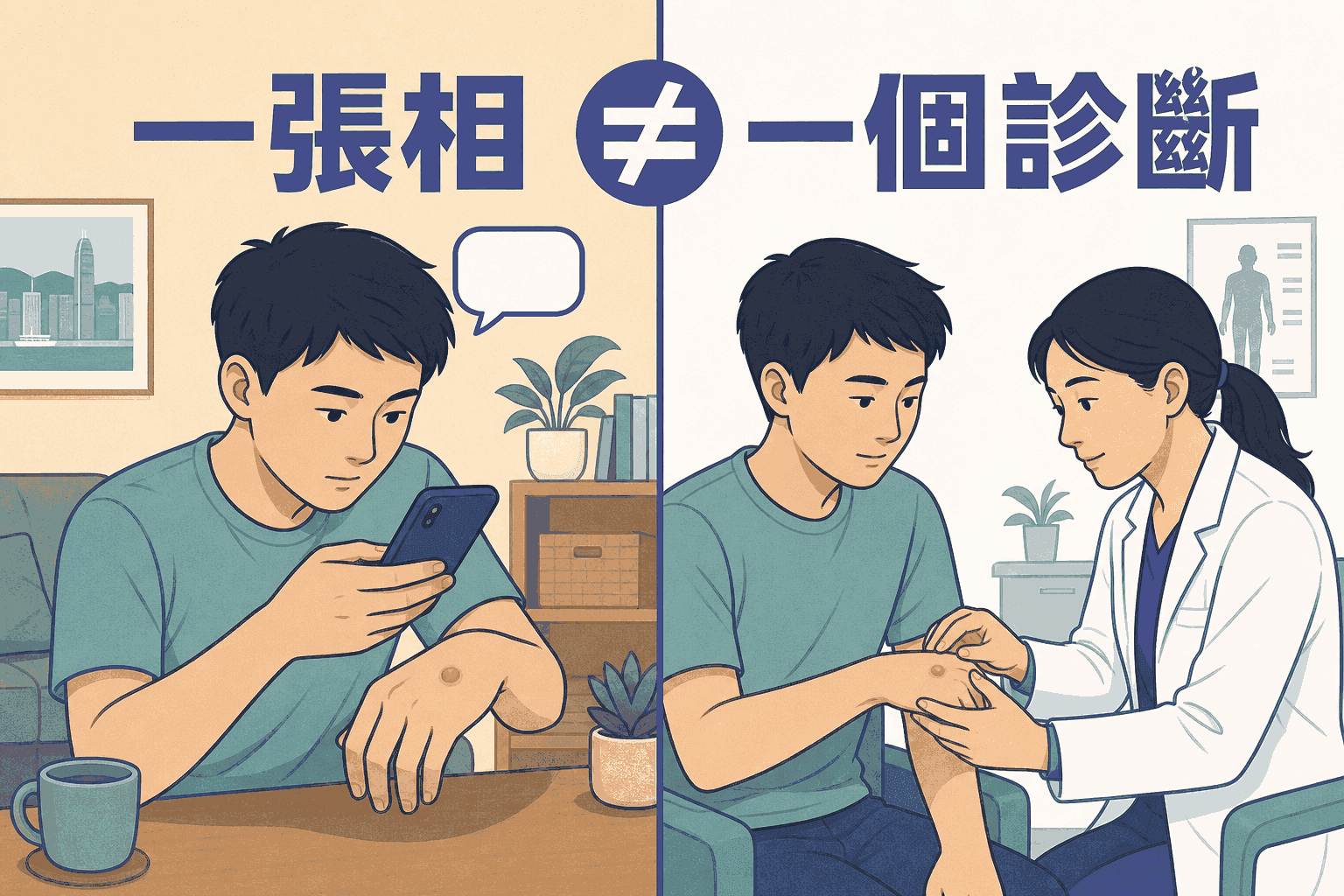 手機皮膚相片只可協助初步分流而不能代替醫生面診確診疣