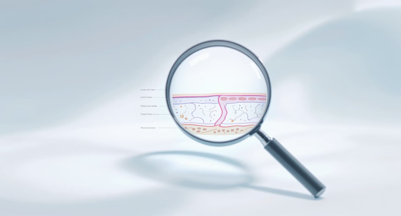 Conceptual image of a magnifying glass over skin, representing a deep dive into the causes and types of warts.