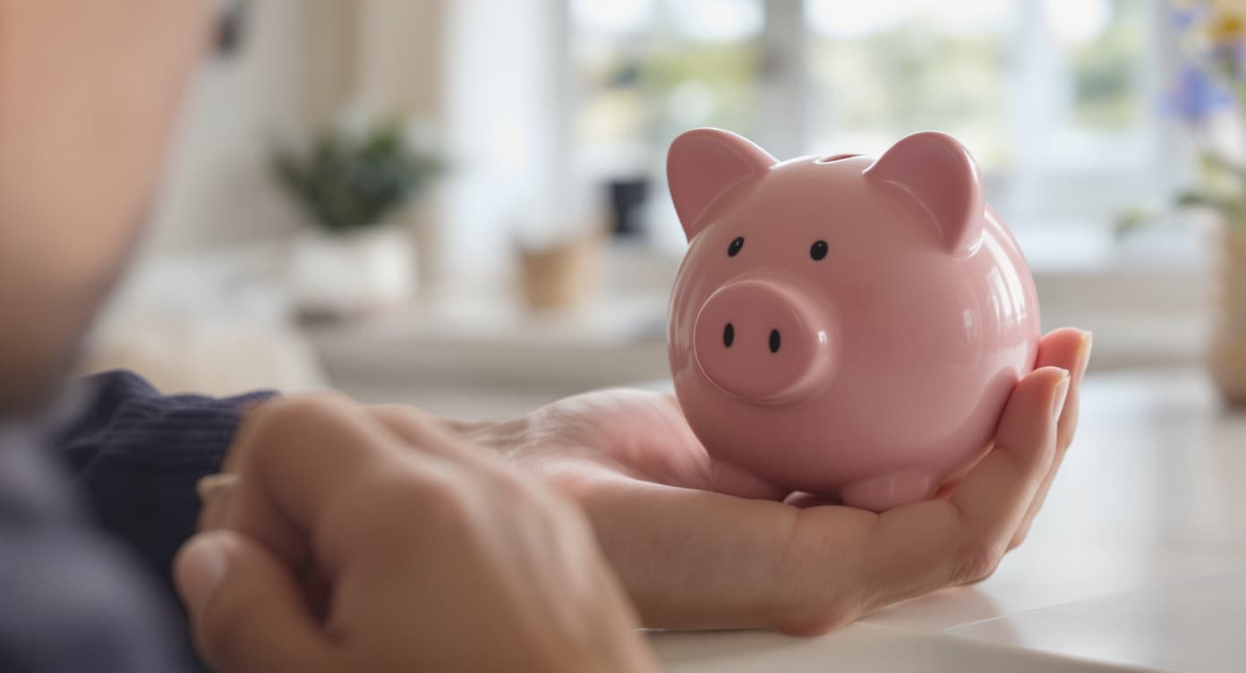A person considering the cost of skin treatment, holding a piggy bank to symbolize financial planning for medical procedures.