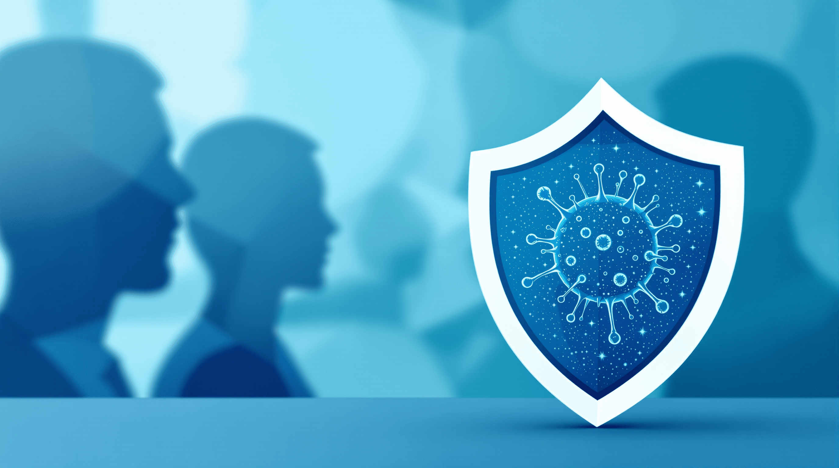 Medical illustration of Human Papillomavirus (HPV) with protective shield representing vaccination and prevention methods for both men and women