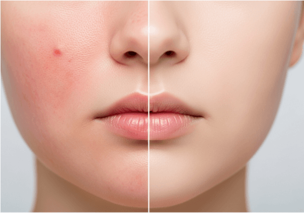 Symbolic image representing the healing journey from inflamed acne to calm, clear, and healthy skin.